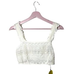 UO urban outfitters White Lace eyelet halter‎ Crop Top XS cottagecore